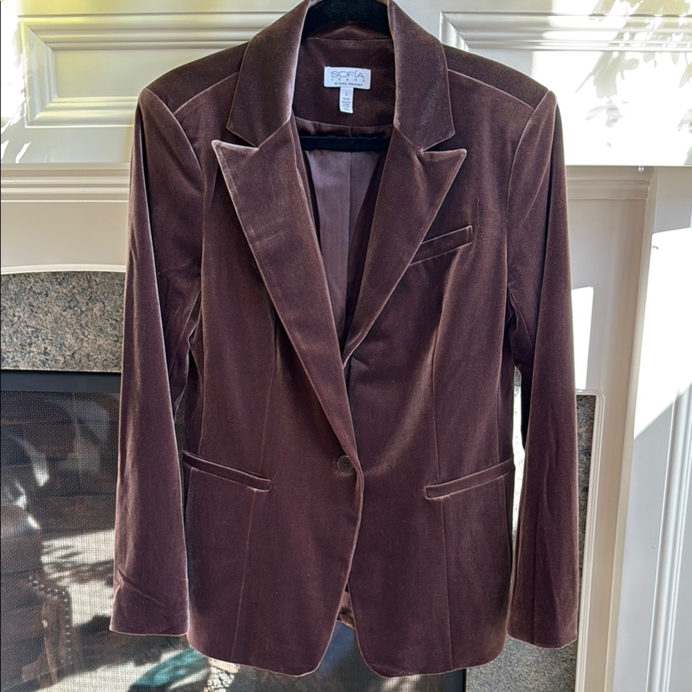 Sofia by Sofia Vergara Brown Velvet Single-Breasted Blazer